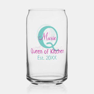 Verre Canette Queen of cuisine monogramme vert rose simple minim