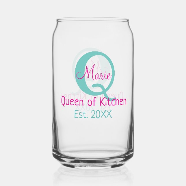 Verre Canette Queen of cuisine monogramme vert rose simple minim (Recto)