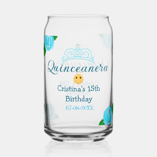 Verre Canette Quinceanera anos 15e anniversaire bleu rose couron