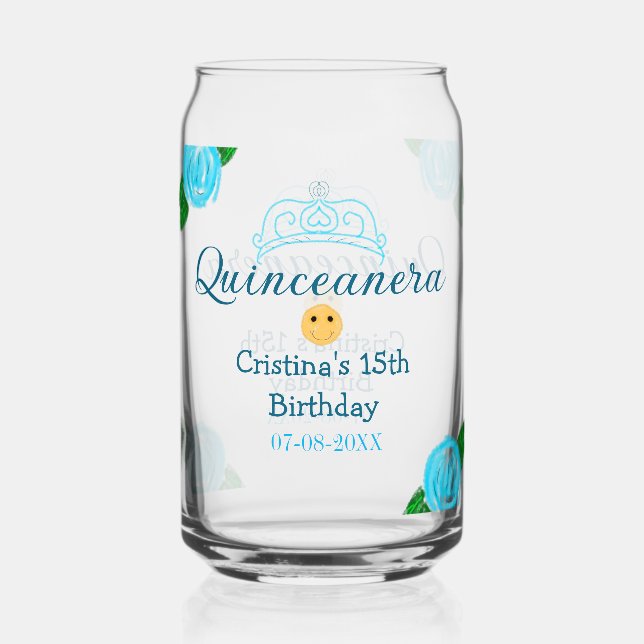 Verre Canette Quinceanera anos 15e anniversaire bleu rose couron (Verso)