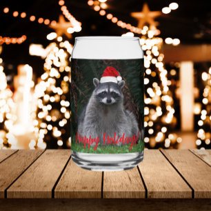 Verre Canette Raccoon portant rouge Noël