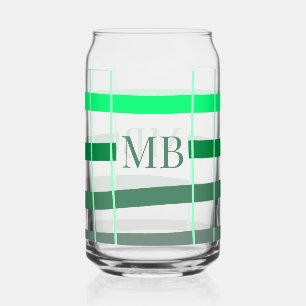 Verre Canette rayures vertes monogramme épais ajouter nom titre