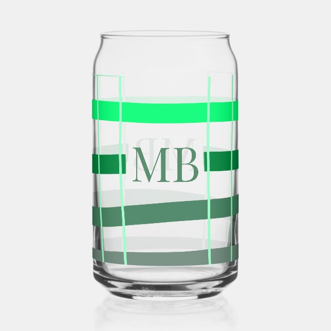 Verre Canette rayures vertes monogramme épais ajouter nom titre  (Recto)