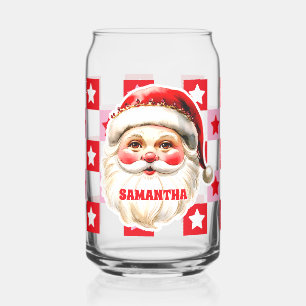Verre Canette Red Retro Santa Claus Red Tartan Plaid Noël