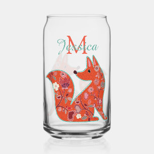 Verre Canette Renard à motif floral d'art populaire personnalisé