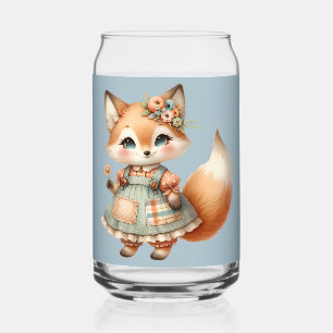 Verre Canette Renard pastel floral Cottagecore fantaisiste