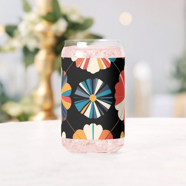 Verre Canette Retro Black Rainbow geometric Flowers Pattern  (Insitu (Mariage))