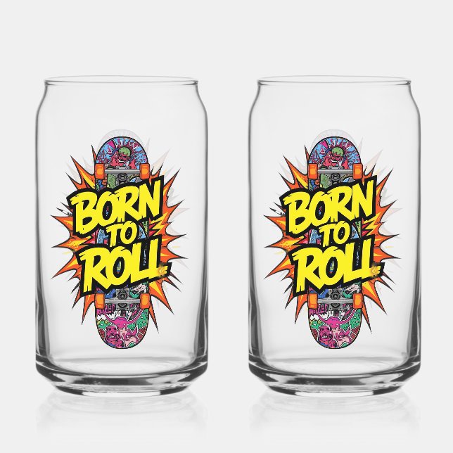 Verre Canette Retro Comic Style "Born to Roll" Skater (Recto)