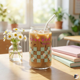 Verre Canette Rétro Daisy Damier Personnalisé Professeur Glacé