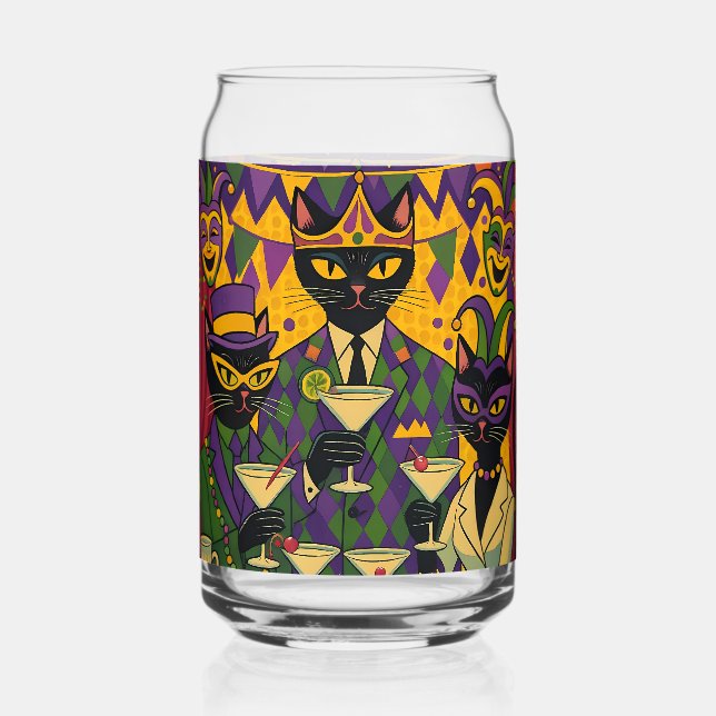 Verre Canette Retro Futuristic Mardi Gras Black Cat Martini Club (Recto)