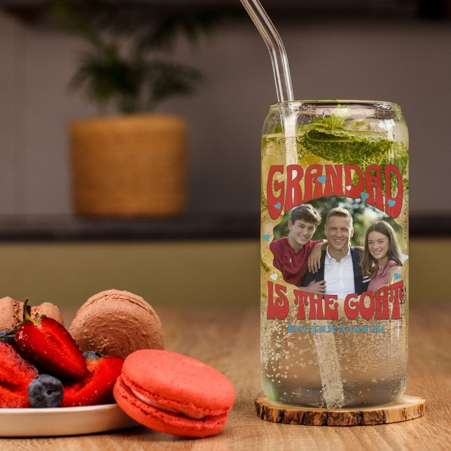 Verre Canette Retro Grand est la chèvre Photo Can Glass (Greatest of all Time Grandad Can Glass with retro design and custom photo)