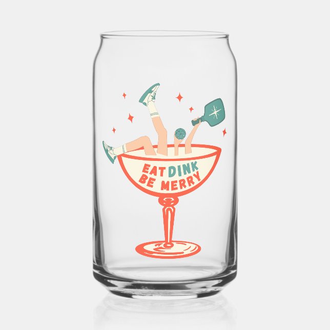 Verre Canette Retro Mange, Dink et Be Joyeux Pickleball Noël (Recto)