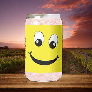 Verre Canette Retro Yellow Happy Face Avec Sourire Nom Monogramm