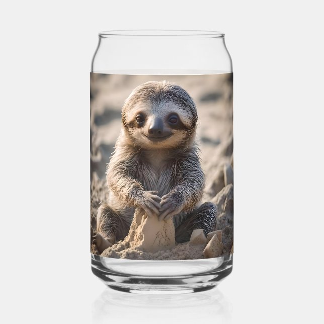 Verre Canette Rives de sable : Baby Sloth Building Châteaux de s (Recto)