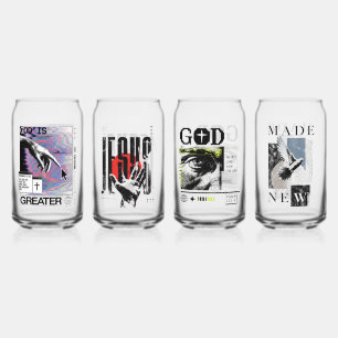 Verre Canette Romans 8:31 Cyberpunk Main de Dieu Glitch Art