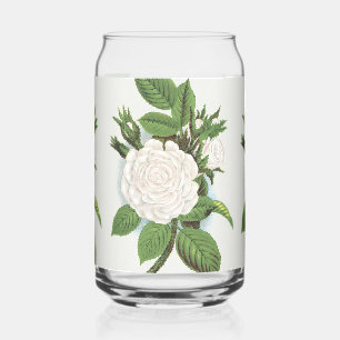 Verre Canette Rose blanche vintage mousse Art botanique Cottagec