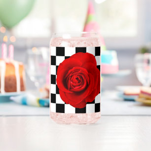 Verre Canette Rose Checkmate élégant rose sur un à damiers dos