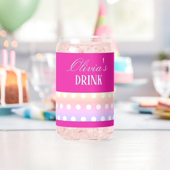 Verre Canette Rose Clair et Poka Points (Insitu (Anniversaire))