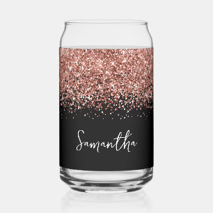 Verre Canette Rose Gold Glam Pailleté sur Noir