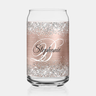 Verre Canette Rose Gold Pailleté Argent Monogramme Fantaisie