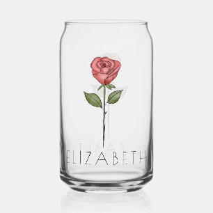 Verre Canette ROSE Juin Fleur de naissance Nom personnalisé