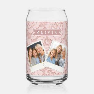 Verre Canette Rose personnalisé en dentelle fleurie romantique