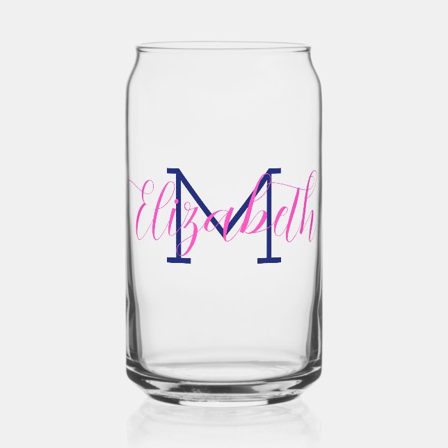Verre Canette Rose Prépa et Monogramme Bleu Marine (Recto)