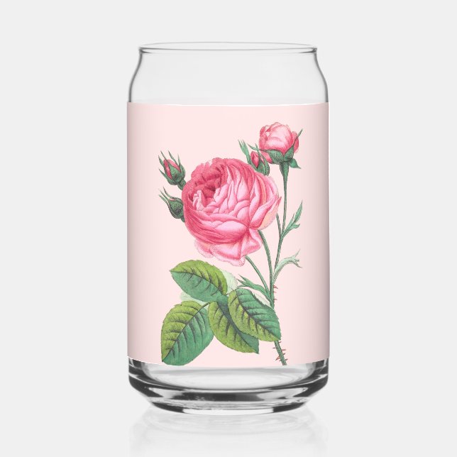 Verre Canette Rose rose florale moderne pastel (Recto)