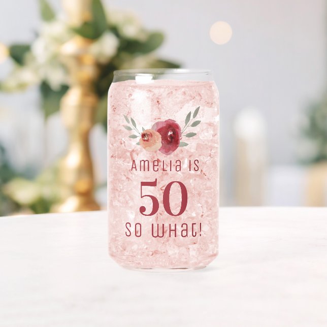 Verre Canette Rose rouge Aquarelle Florale positive 50e annivers (Insitu (Mariage))