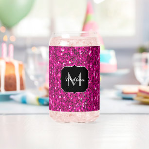 Verre Canette Rose vif paillettes fille Bling Monogramme personn