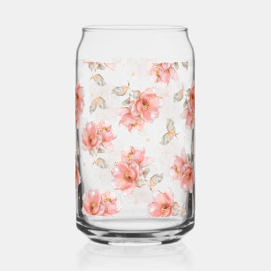 Verre Canette Roses roses et Feuilles roses