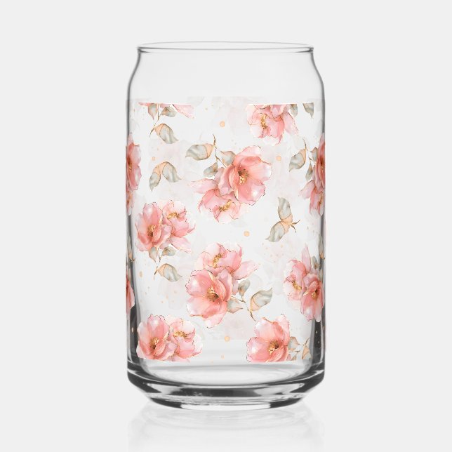 Verre Canette Roses roses et Feuilles roses (Recto)