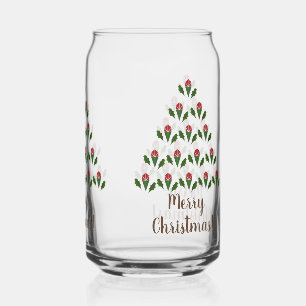 Verre Canette Roses Rouges Vibrantes, Arbre de Noël Holly, Souha