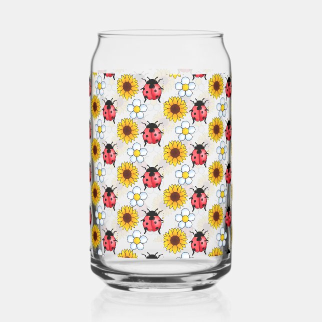 Verre Canette Rouge Et Noir Ladybug Avec Fleurs (Verso)