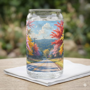 Verre Canette Route de Campagne Automnale Pastel Aquarelle
