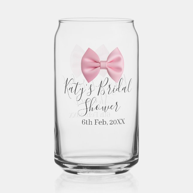 Verre Canette Ruban rose pastel élégant mariage nom date (Recto)