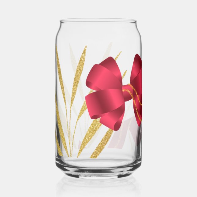 Verre Canette ruban rouge et feuilles dorées (Recto)