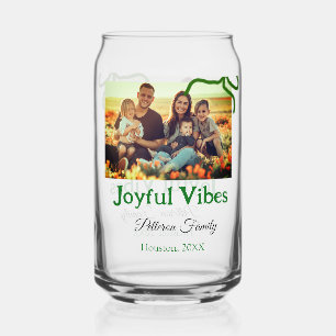 Verre Canette Ruban vert vibes joyeuses ajoutez photo nom de fam
