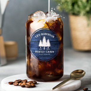 Verre Canette Rustic Country Family Cabine Arbres Blue Wood Impr