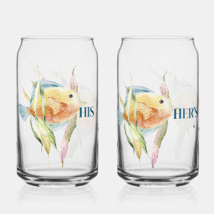 VERRE CANETTE SA VILLE DE PLAGE, POISSON TROPICAL DE COULEUR D'E