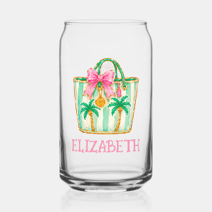 Verre Canette Sac fourre-tout Preppy Rose et Vert Palm Beach