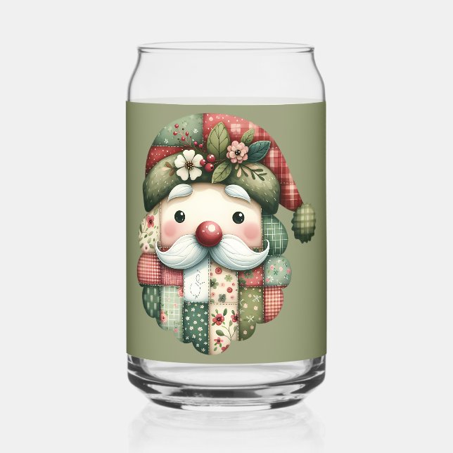 Verre Canette Santa folklorique patchwork fantaisiste de Noël (Recto)