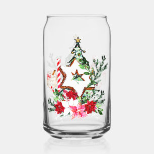 Verre Canette Sapin de Noël Fleurs Canne à Sucre JOY