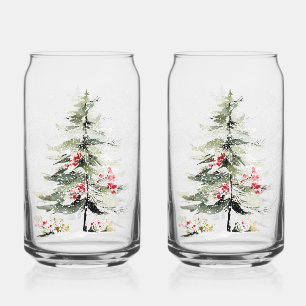 Verre Canette Sapins de Noël à l'aquarelle