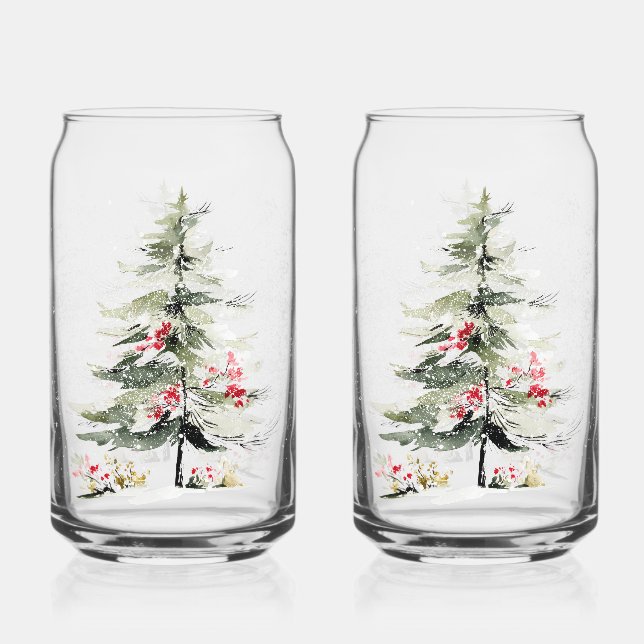 Verre Canette Sapins de Noël à l'aquarelle (Recto)