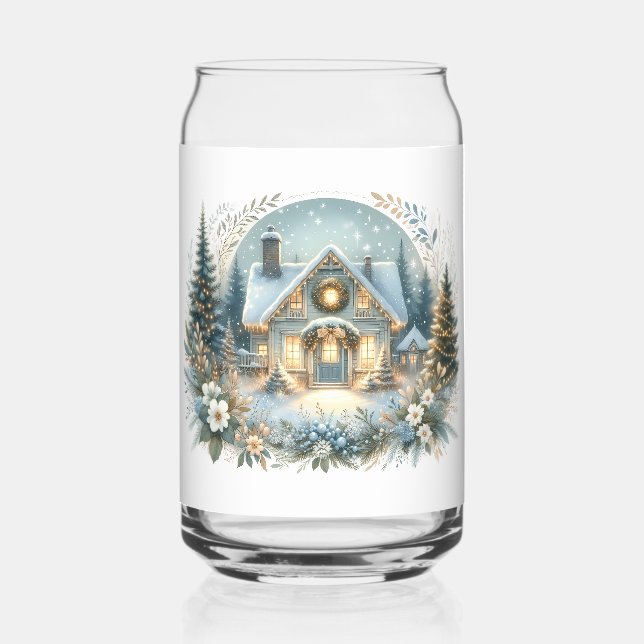 Verre Canette Scène de Cabane enneigée lumineuse (Recto)