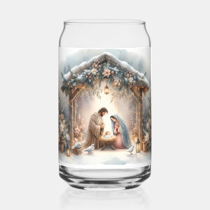 Verre Canette Scène de la Nativité rustique avec fleurs d'hiver