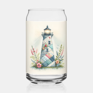 Verre Canette Scène florale côtière du phare patchwork