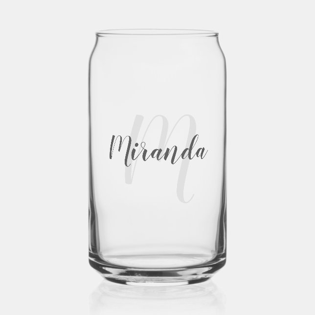 Verre Canette Script moderne Monogramme personnalisé et nom (Recto)