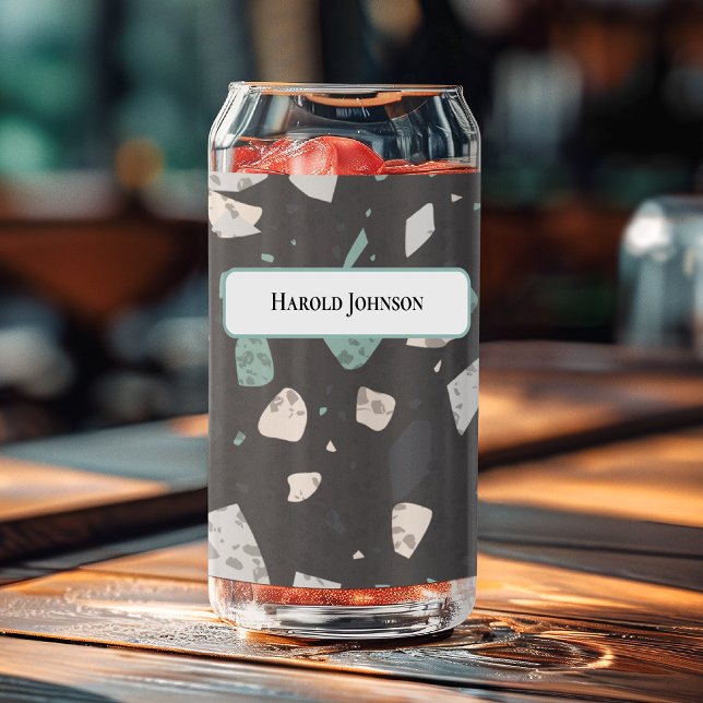 Verre Canette Sea Green & Grey Chips Retro Terrazzo Pattern (Créateur téléchargé)